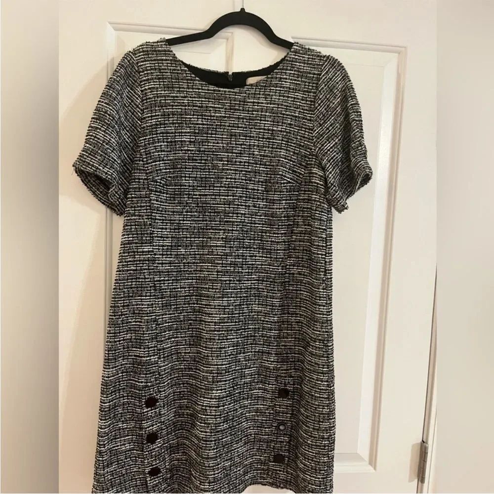 LOFT Black and White Mini Dress with Cuffed Sleeves size 12